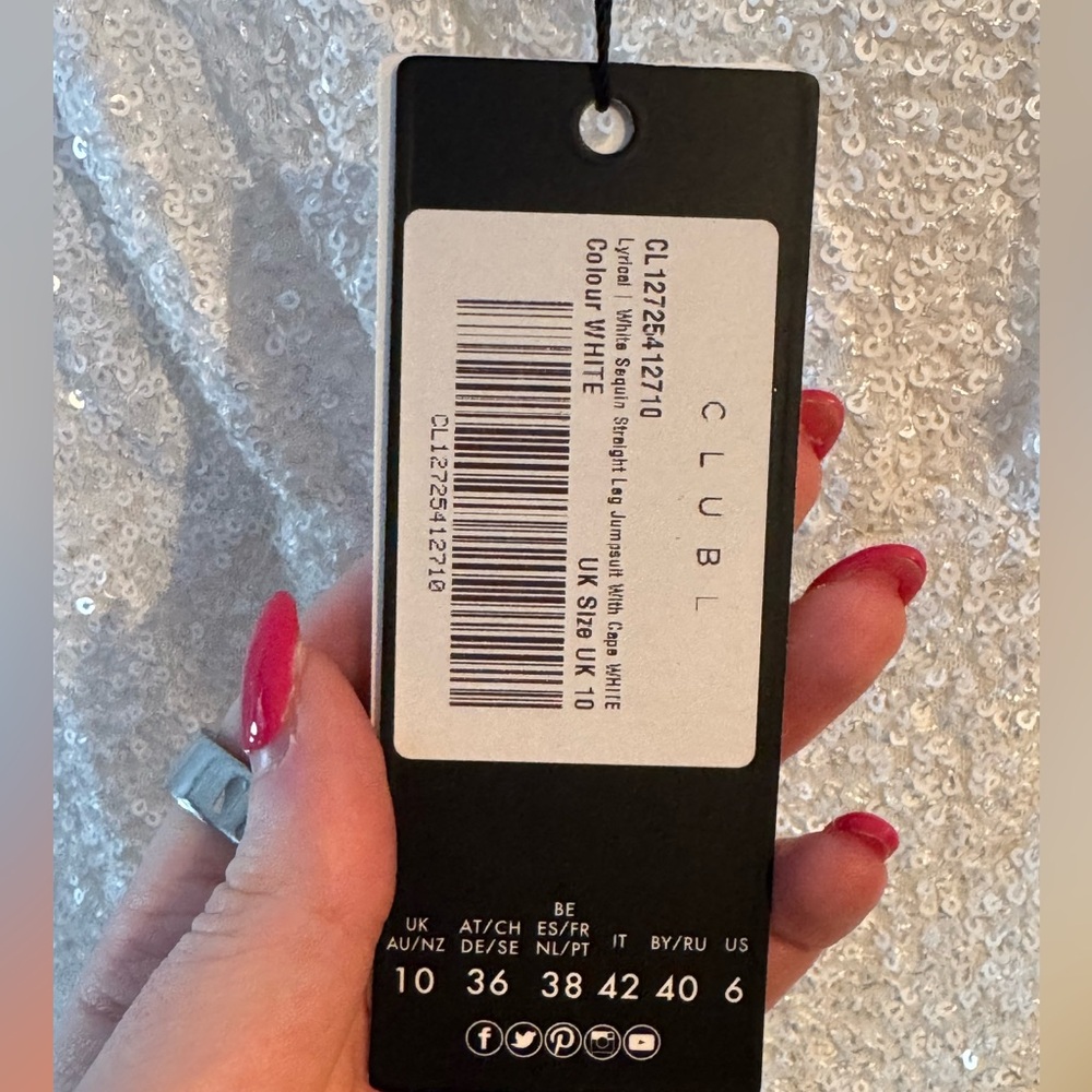 Club L London White Sequin One-Shoulder Jumpsuit, US 6 - Picture 5 of 5